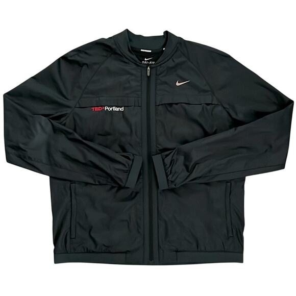 Nike Running Dri-Fit TEDx Portland Womens Black Full Zip Lightweight Jacket L‎ - Picture 1 of 16